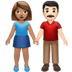 👩🏽‍🤝‍👨🏻 woman and man holding hands: medium skin tone, light skin tone display on Apple